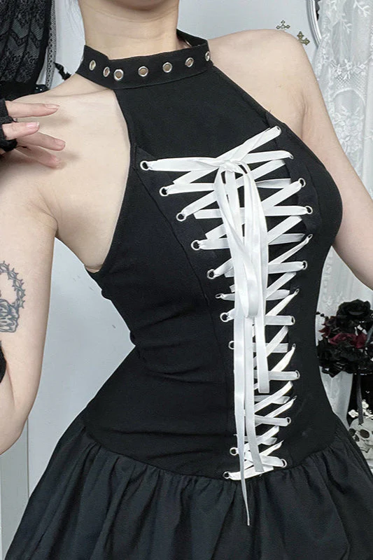Street Halter Tie Gothic Dress - Image 3