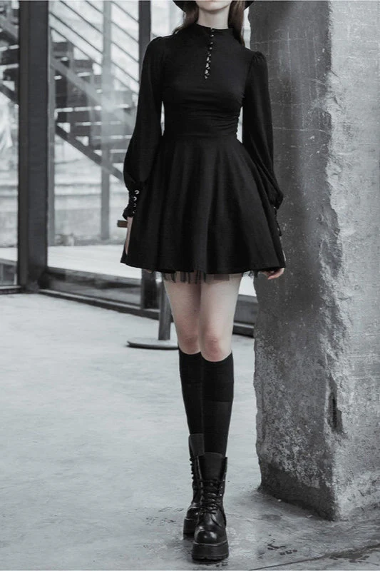 Pleated A-Line Gothic Dress - Image 3
