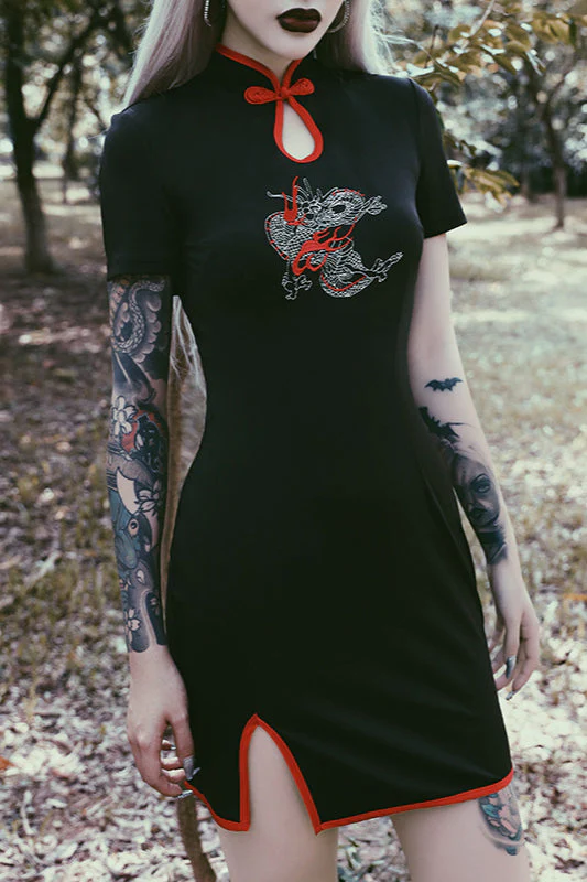 High Waist Cheongsam Gothic Dress - Image 4