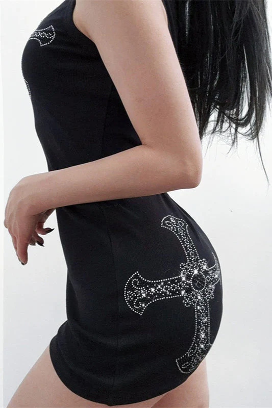 Rhinestone Cross Gothic Dress - Image 3