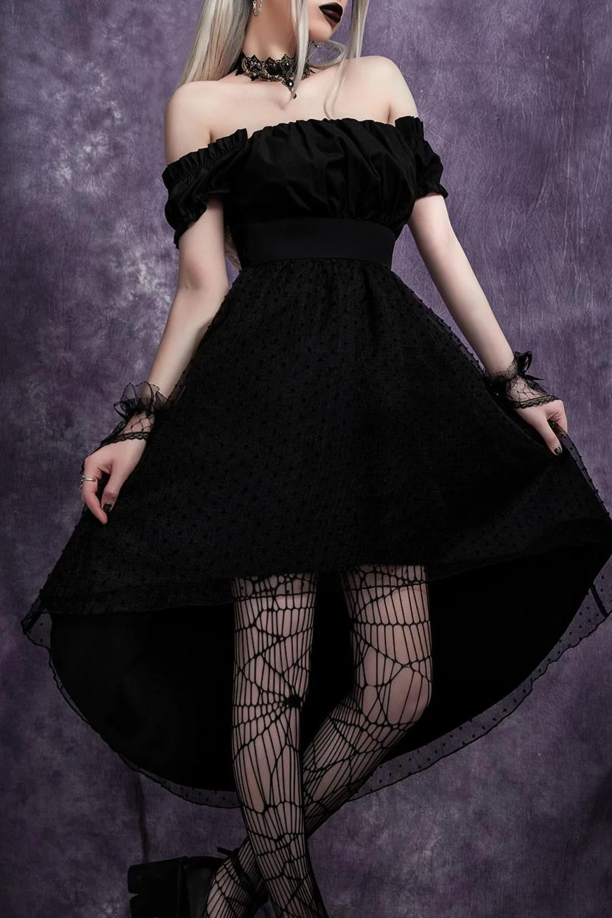 Mesh Off Shoulder Gothic Dress - Image 2