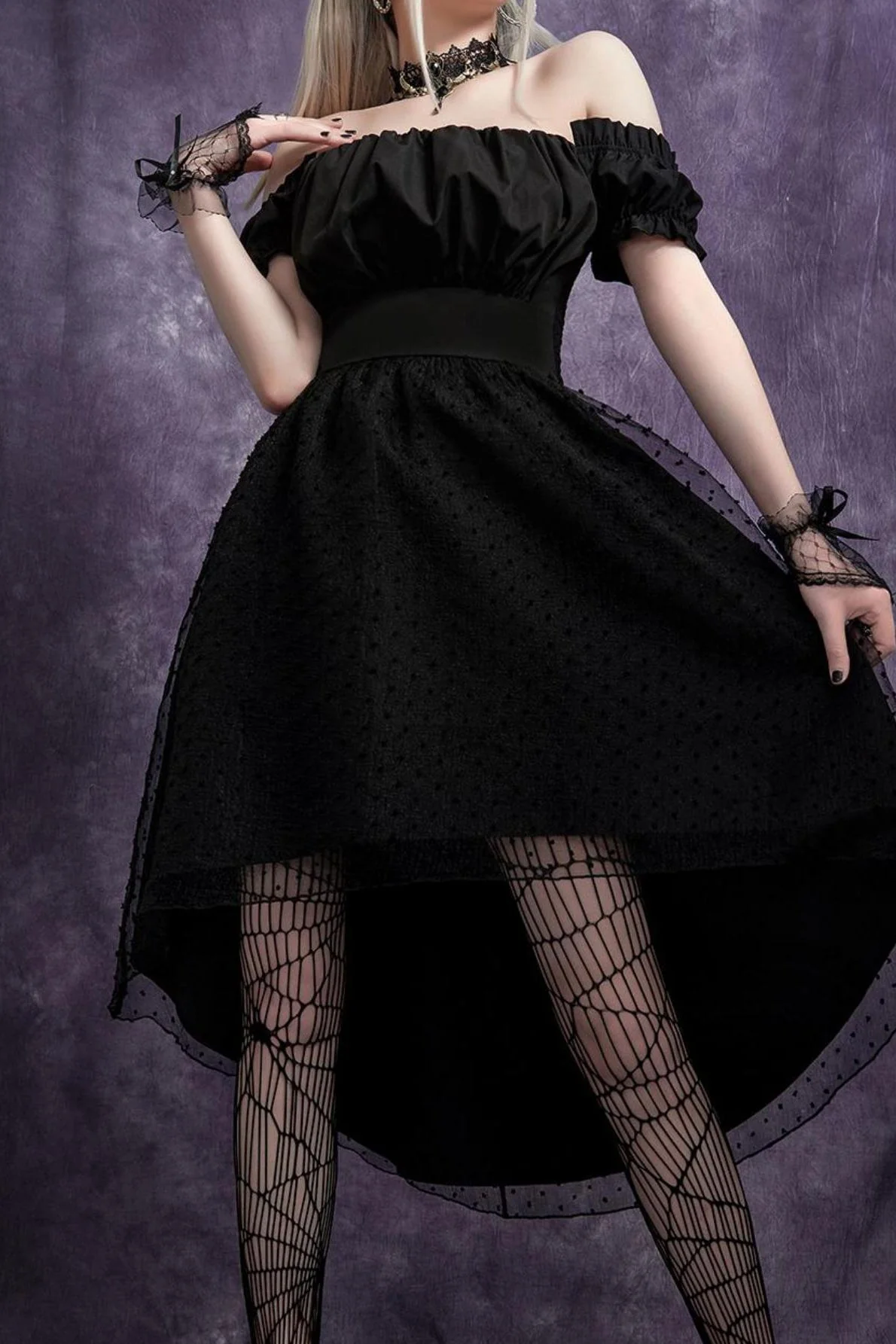 Mesh Off Shoulder Gothic Dress - Image 3