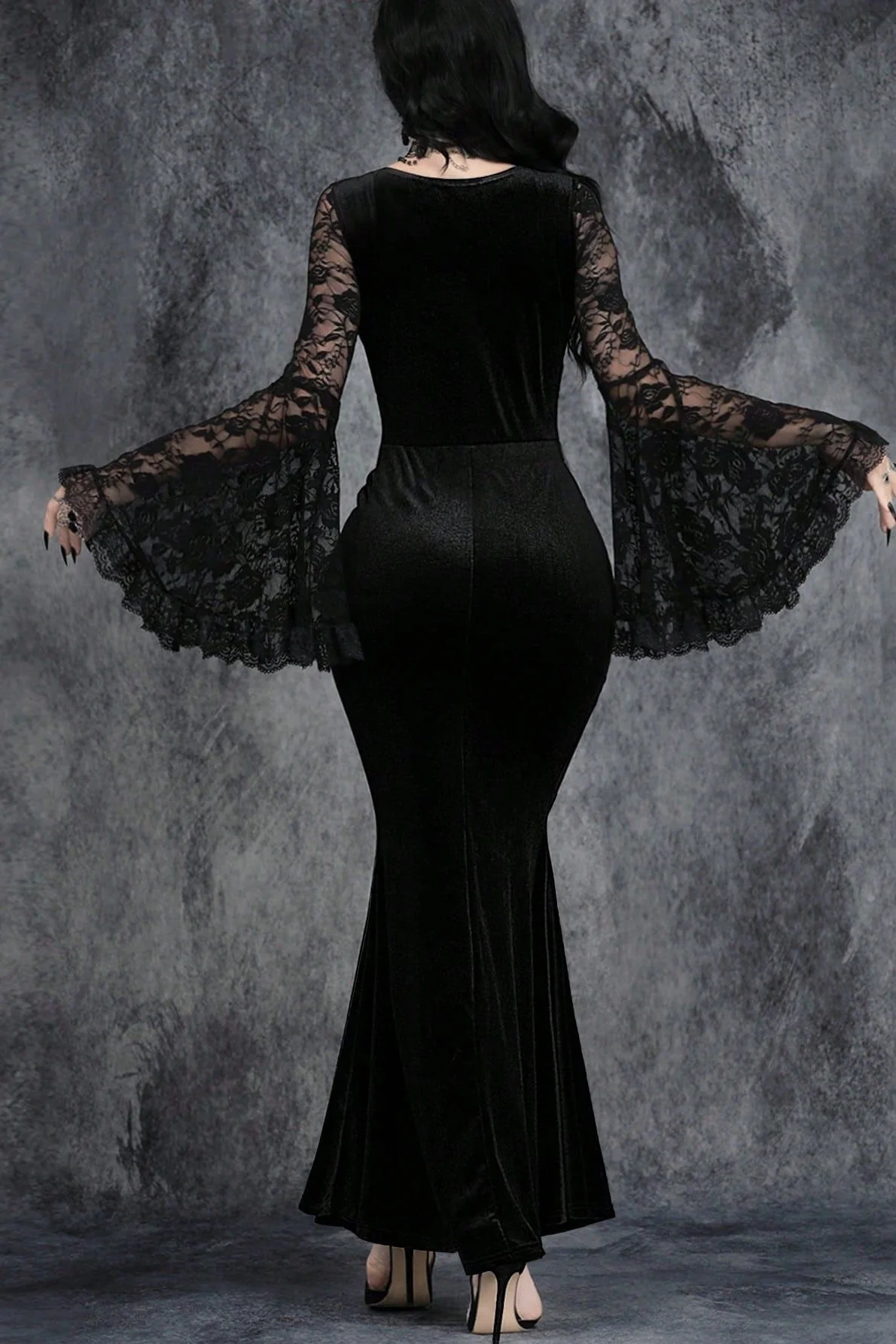 Flare Sleeve Lace Gothic Dress - Image 2
