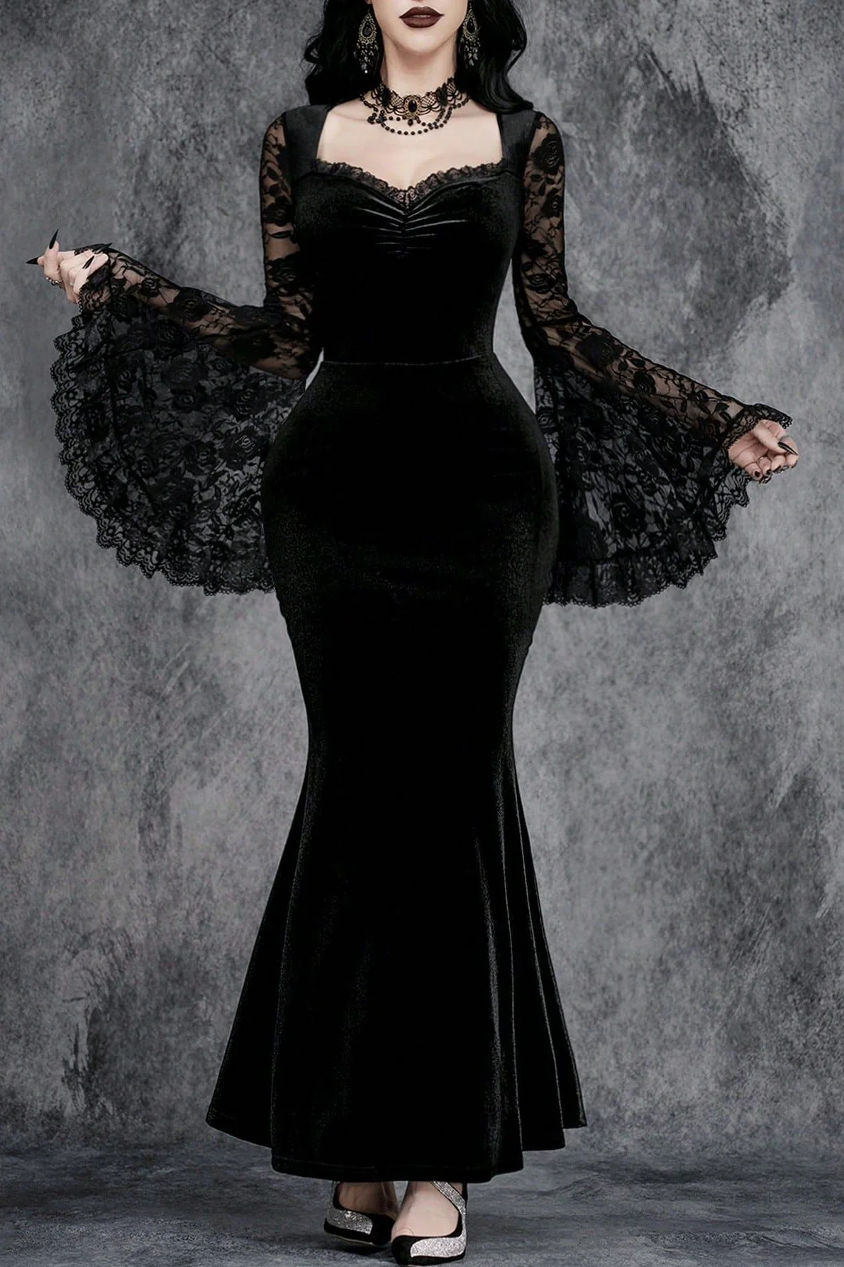Flare Sleeve Lace Gothic Dress - Image 3