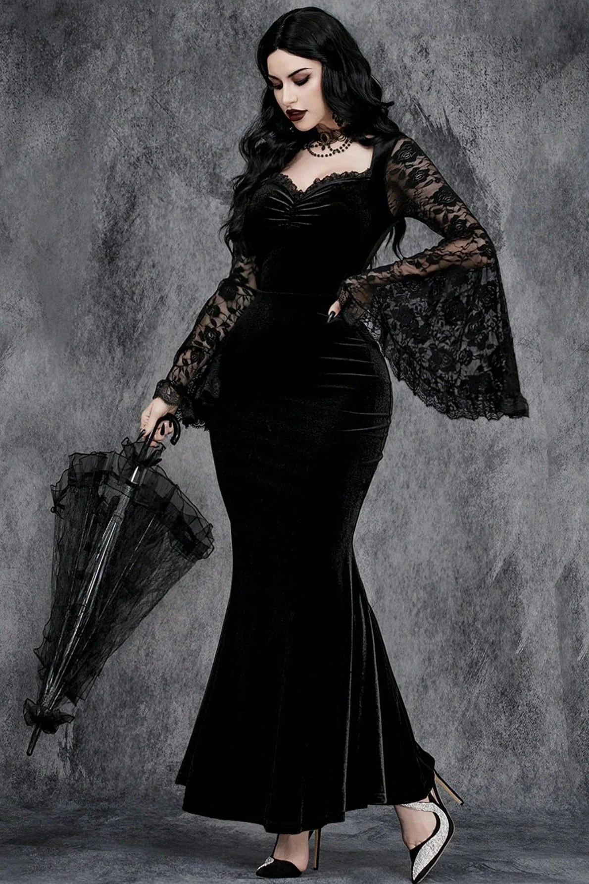 Flare Sleeve Lace Gothic Dress - Image 4