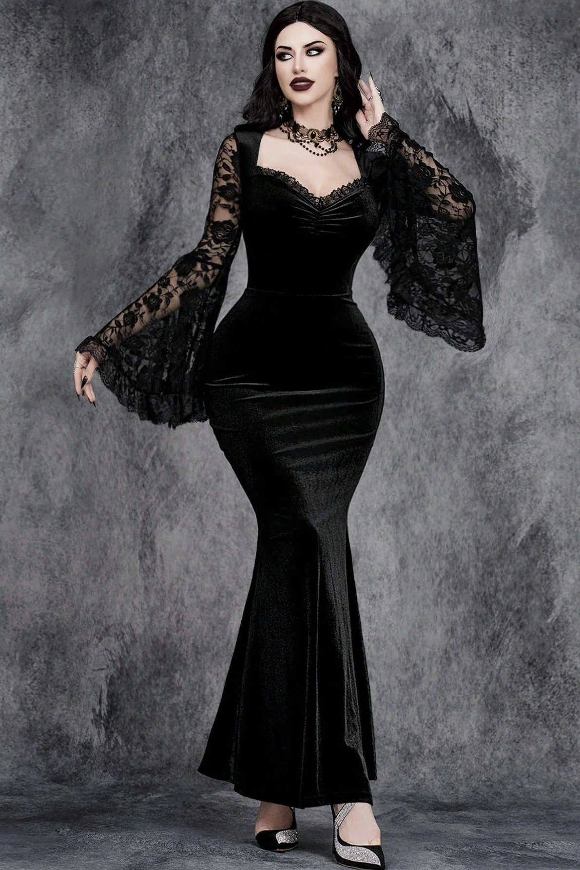 Flare Sleeve Lace Gothic Dress - Image 5