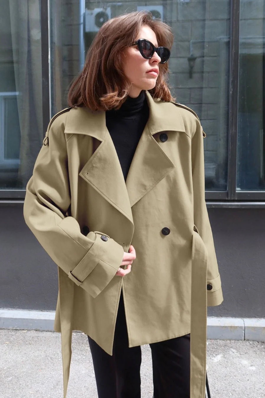 Belted Collared Loose Fit Jacket - Image 4