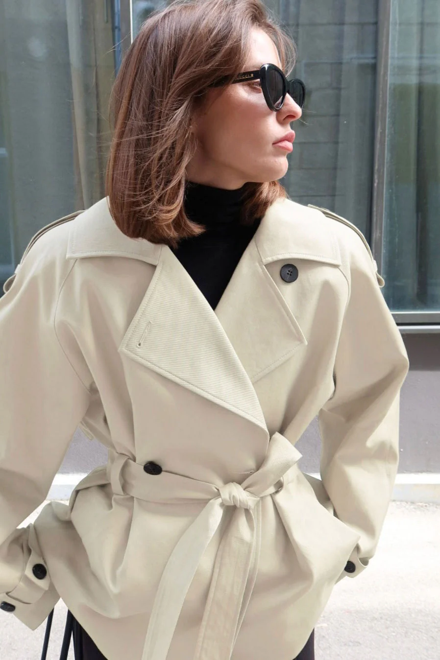 Belted Collared Loose Fit Jacket - Image 7