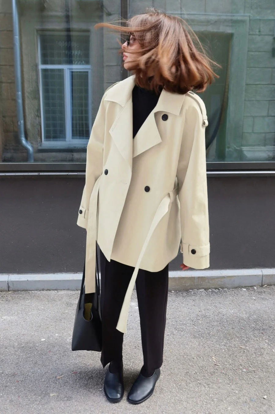 Belted Collared Loose Fit Jacket - Image 8