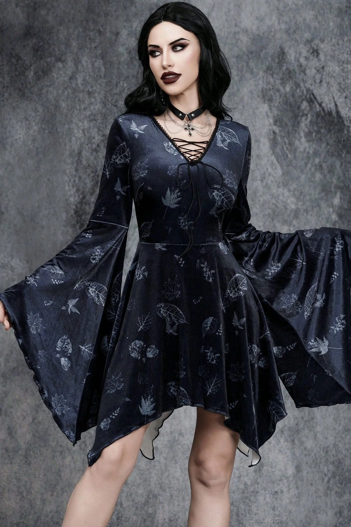 Print Lace-Up Gothic Dress - Image 2