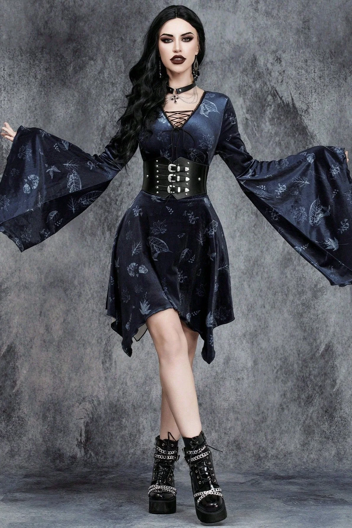 Print Lace-Up Gothic Dress - Image 4