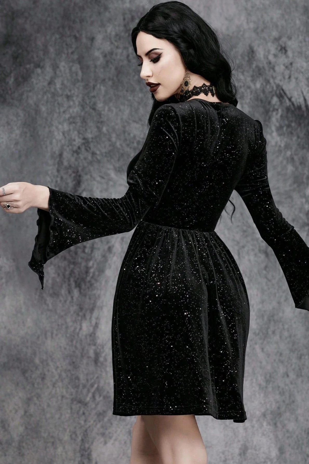Velvet V-Neck Gothic Dress - Image 2