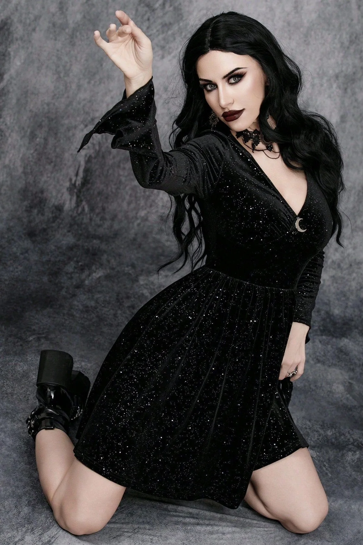 Velvet V-Neck Gothic Dress - Image 4