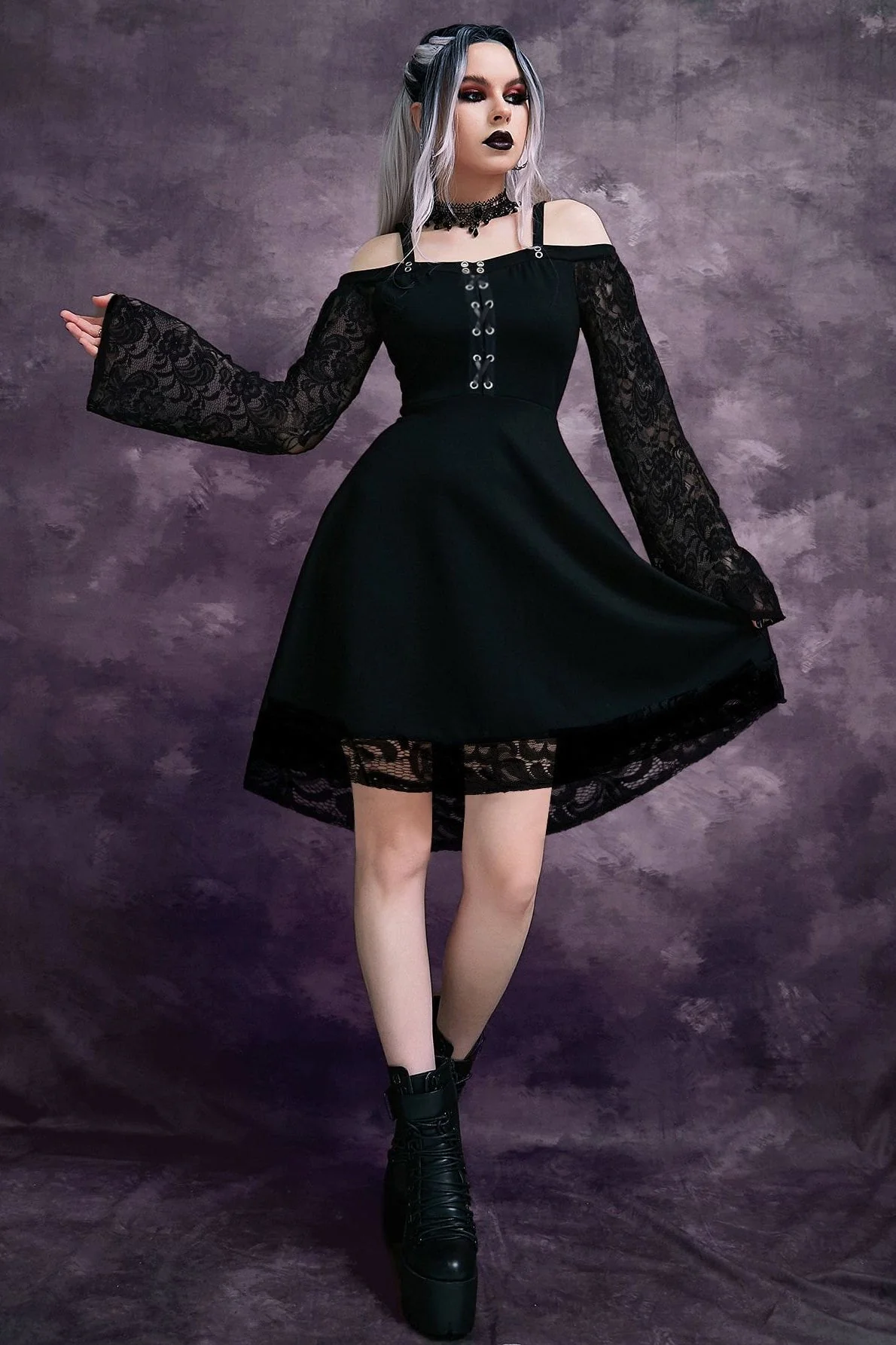 Strapless Lace-Up Gothic Dress - Image 3
