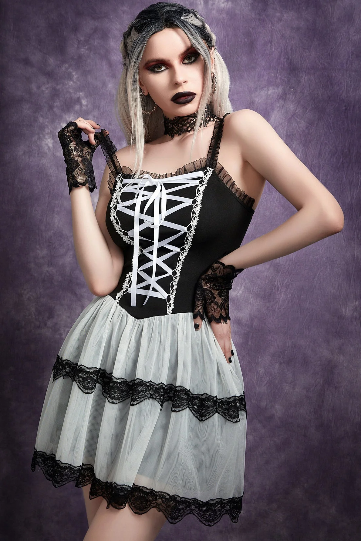 White Lace Gothic Dress - Image 3