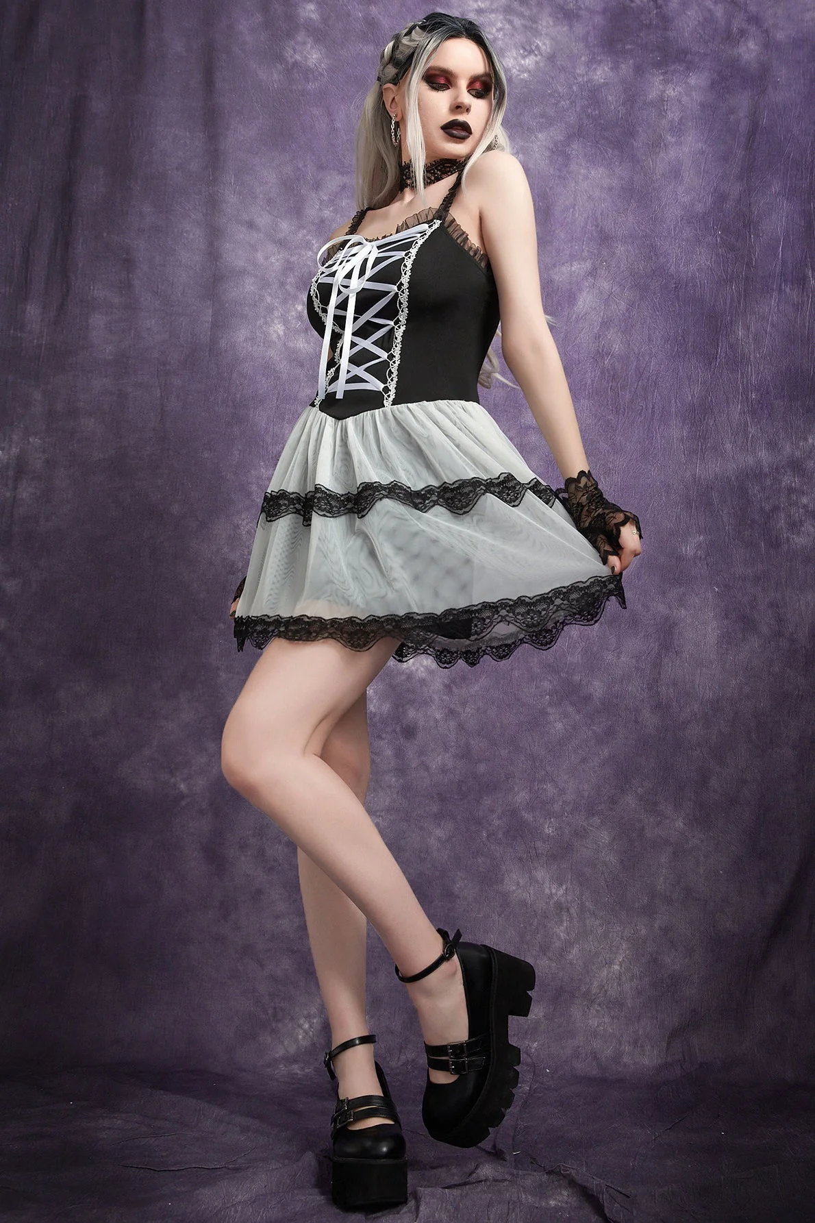 White Lace Gothic Dress - Image 5