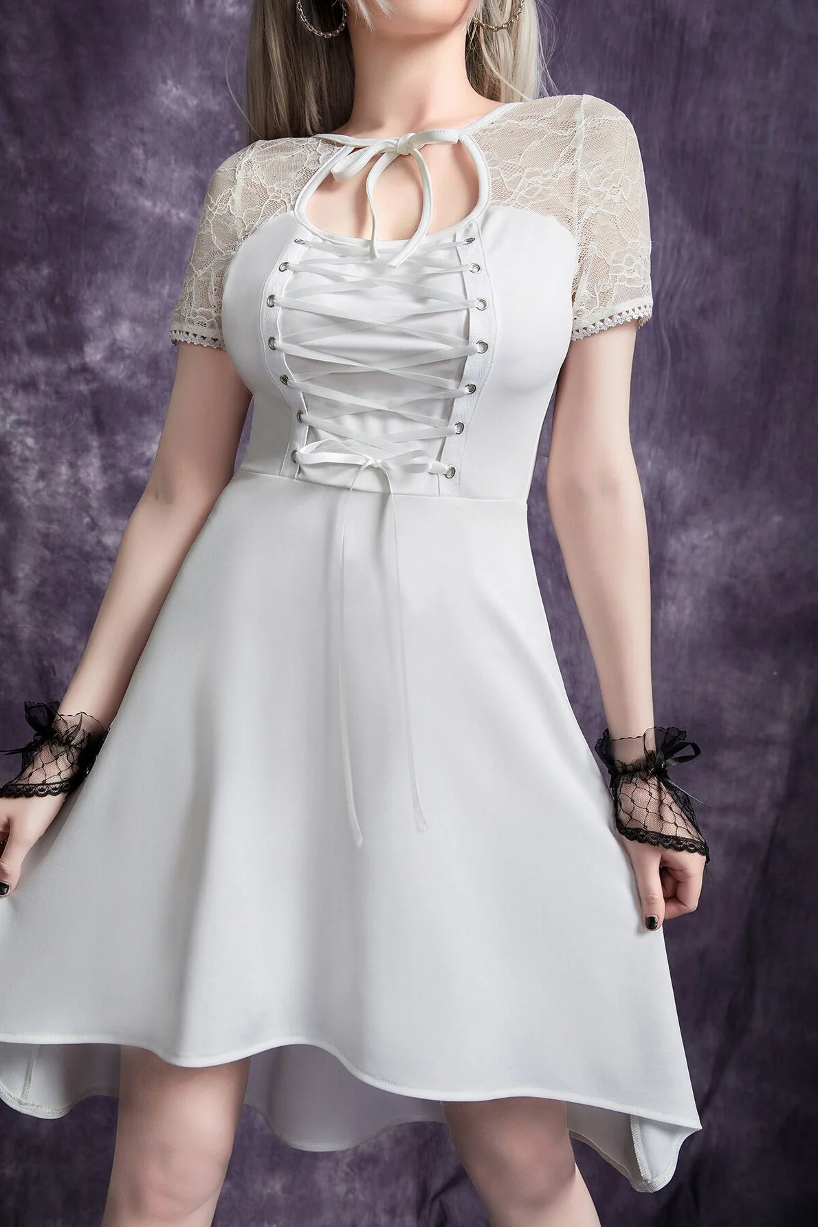 Front Tie Lace Gothic Dress - Image 2
