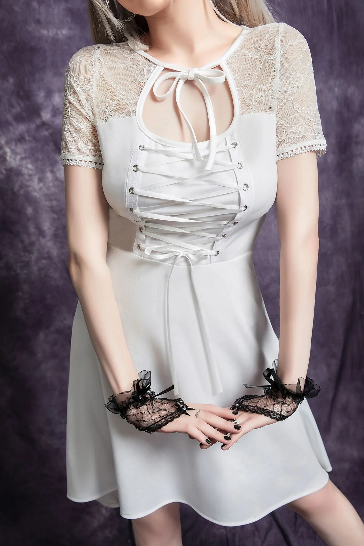 Front Tie Lace Gothic Dress - Image 3