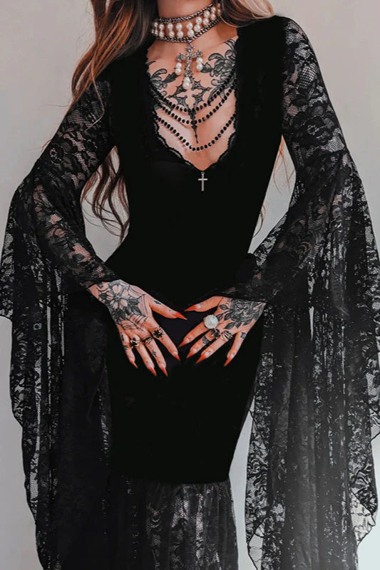 Lace Velvet Gothic Dress - Image 2