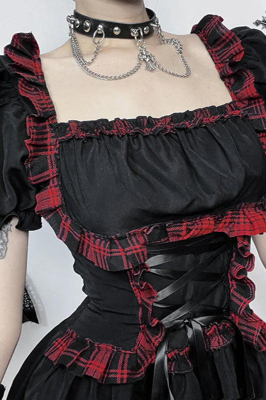 Dark Plaid Gothic Dress - Image 3