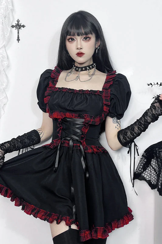 Dark Plaid Gothic Dress - Image 4