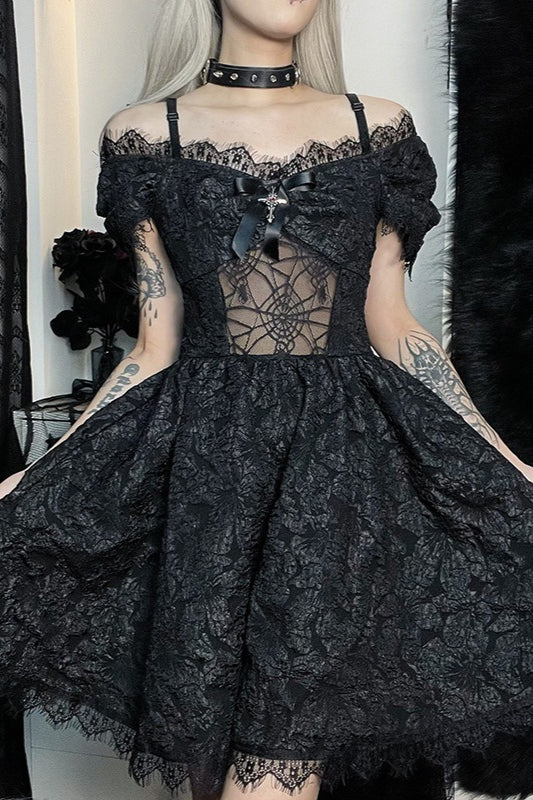Puff Sleeve Mini Gothic Dress - Image 2