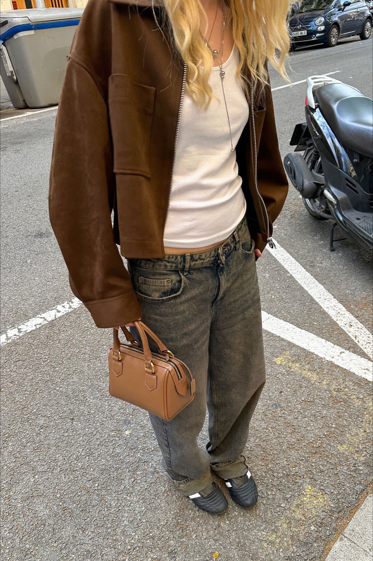 Collared Zipper Faux Suede Jacket - Image 4