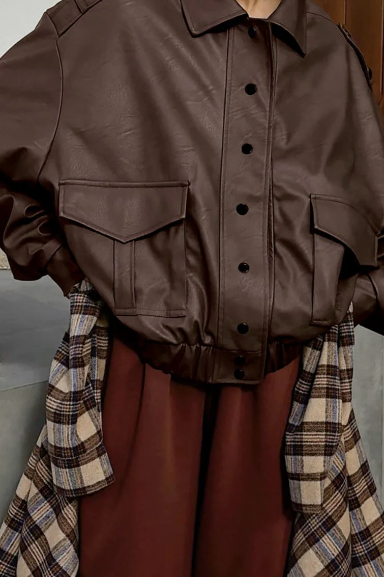 Oversized Long Sleeve Leather Jacket - Image 2