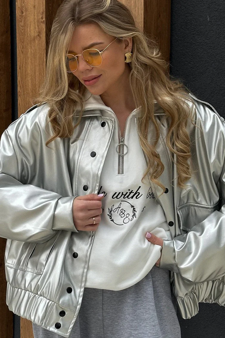 Oversized Long Sleeve Leather Jacket - Image 3