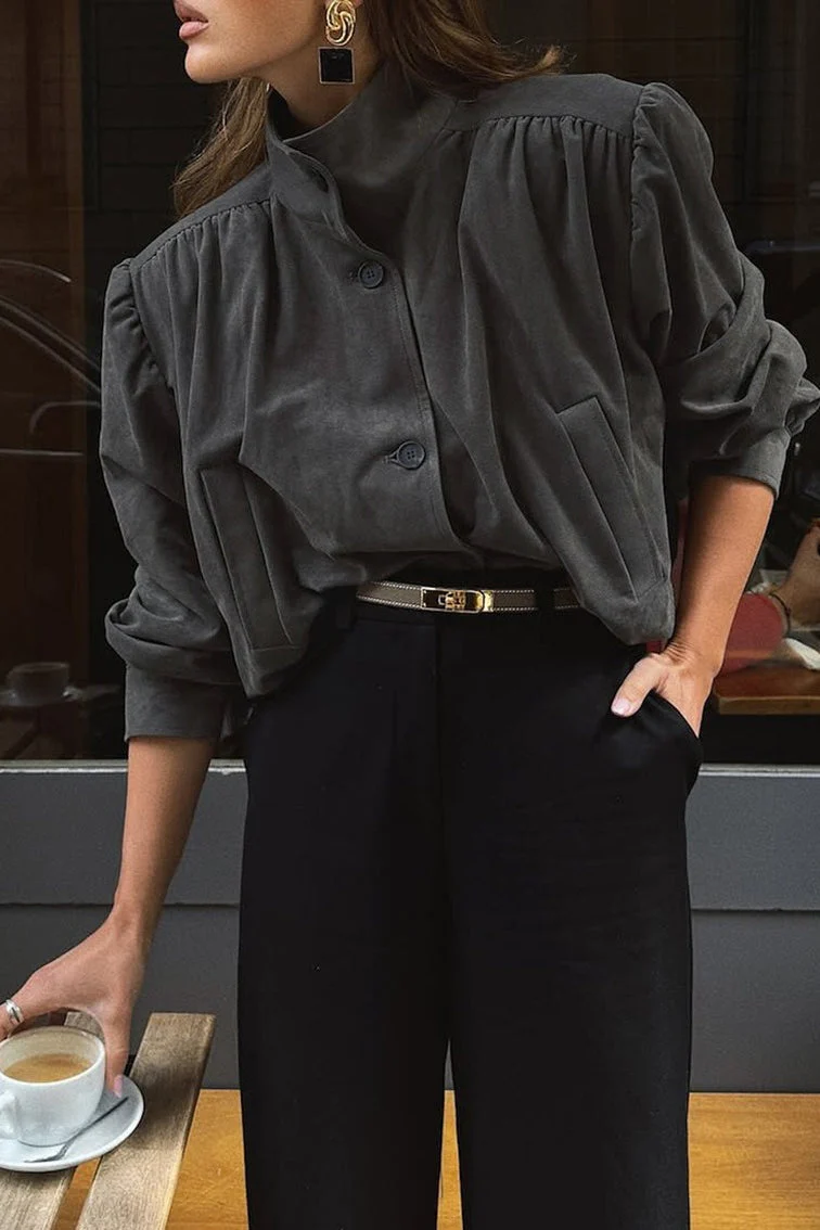 Chic Suede Style Long Sleeve Jacket - Image 2