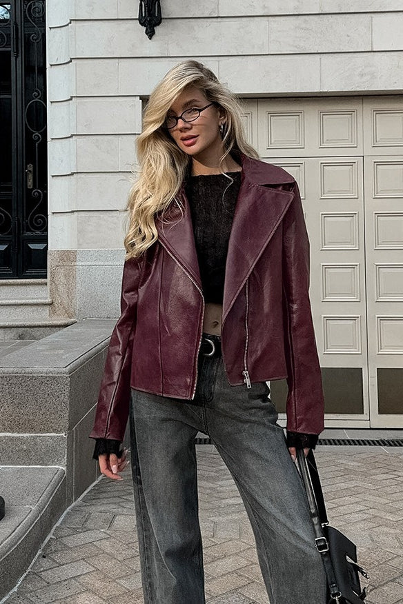 Vintage Red PU Leather Jacket - Image 2