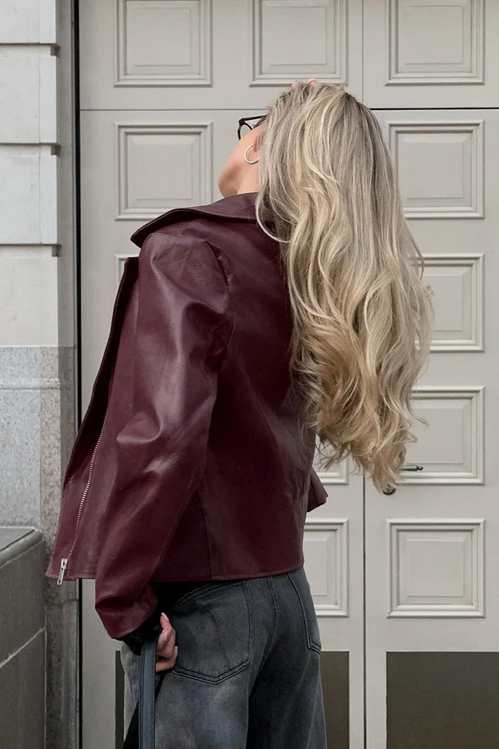 Vintage Red PU Leather Jacket - Image 4