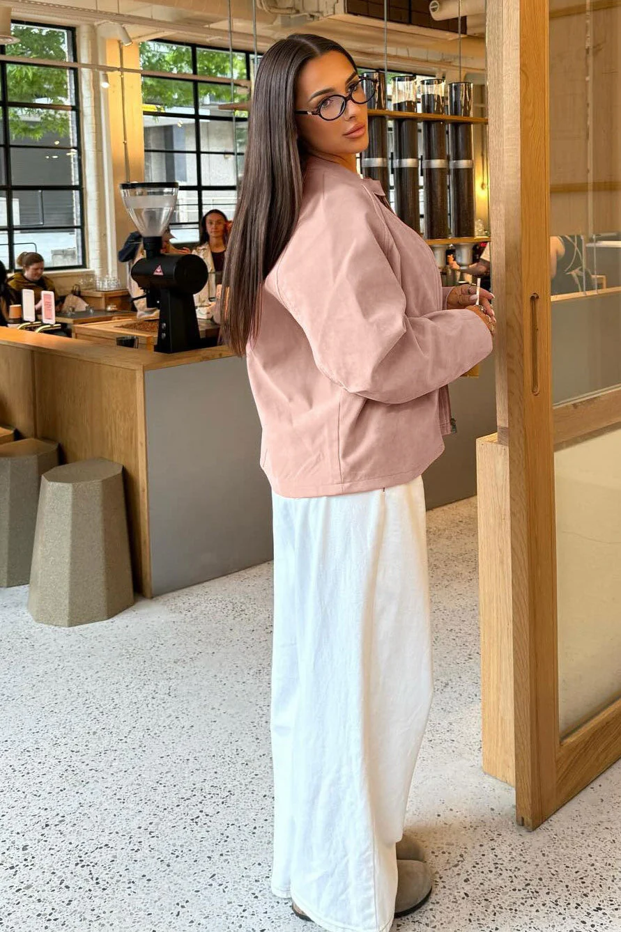Stand Collar Suede Long Sleeve Jacket - Image 4