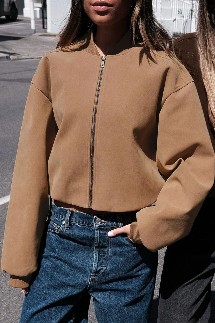 Oversized Faux Suede Bomber Jacket - Image 5