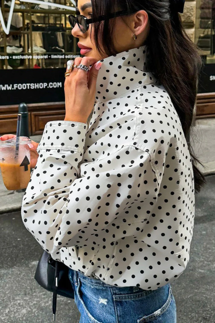 Polka Dot Drawstring Bomber Jacket - Image 4