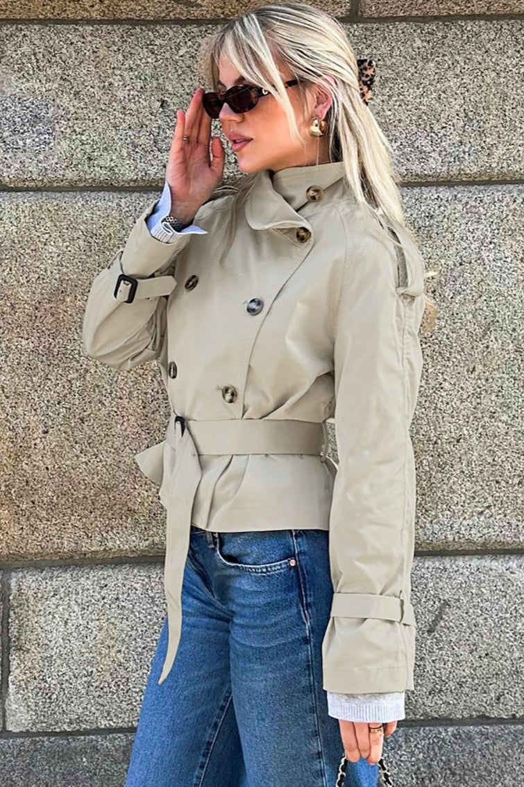Stand Collar Belted Short Jacket - Image 4