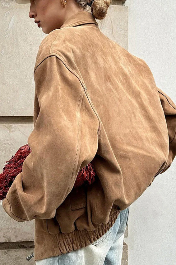 Retro Faux Suede Collared Jacket - Image 2