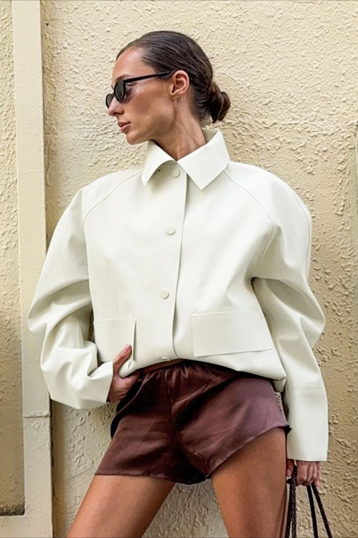White Cropped Long Sleeve Jacket - Image 2