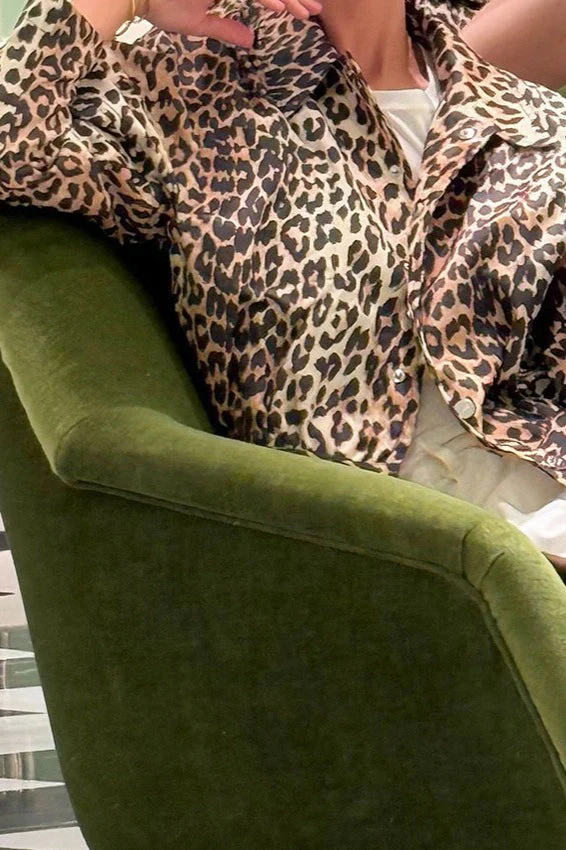 Leopard Print Zipper Cropped Jacket - Image 2