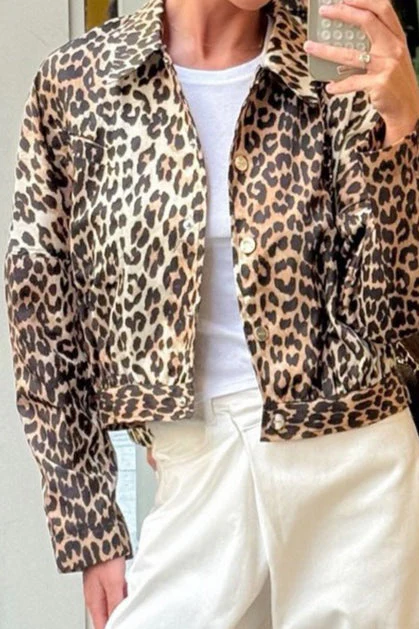 Leopard Print Zipper Cropped Jacket - Image 3