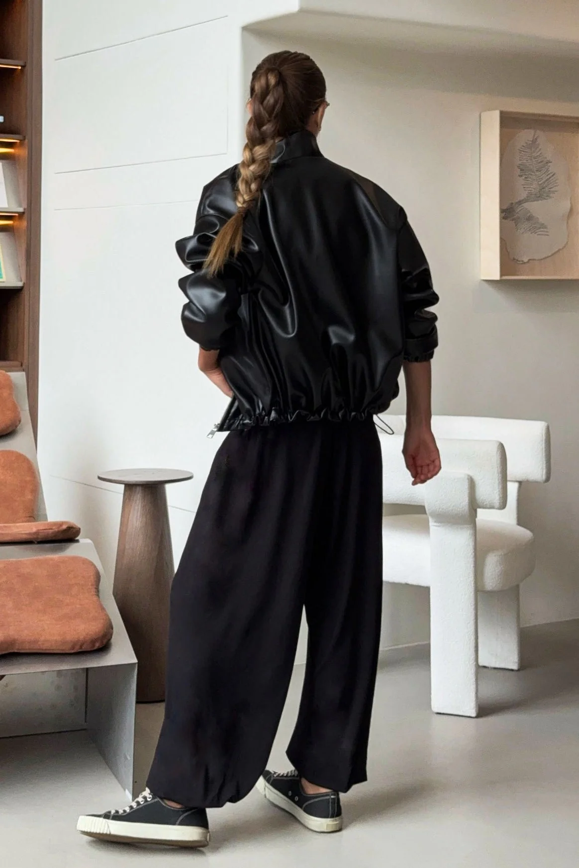 Black PU Leather Moto Jacket - Image 2
