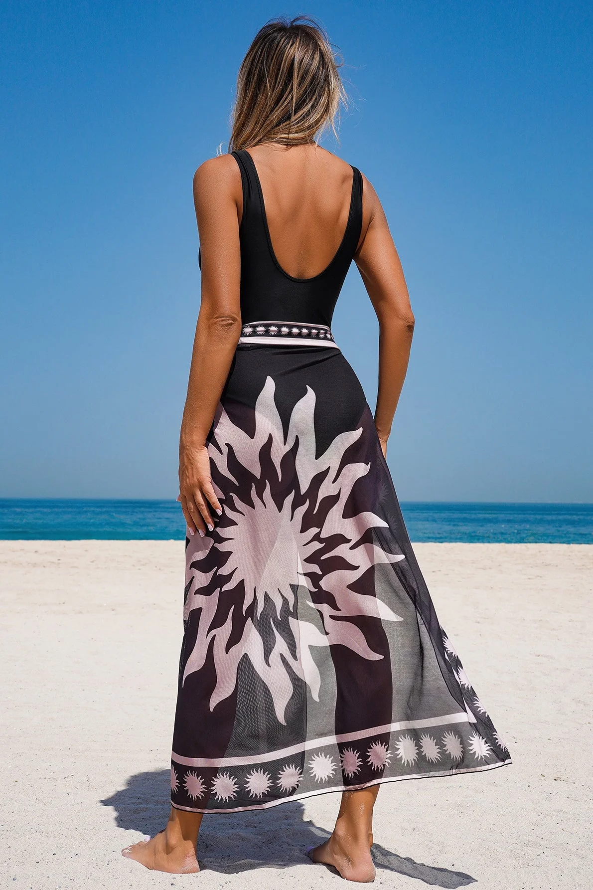 Printed Swimsuit with Wrap Skirt Three Piece Swim Set - Image 4