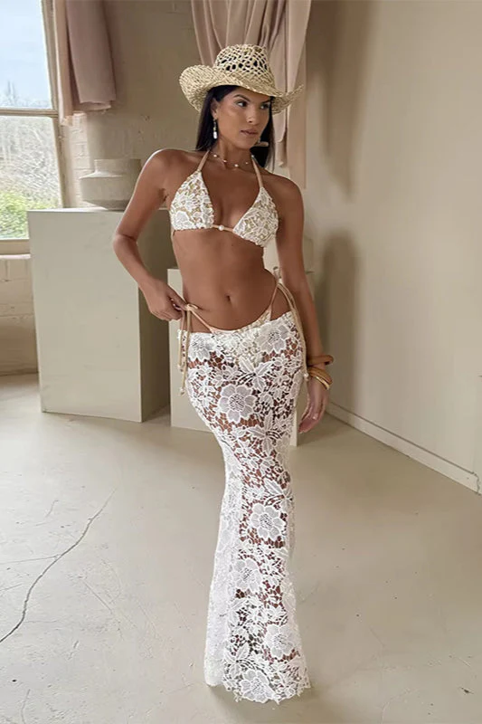 Lace Halter Three Piece Swim Set - Image 3