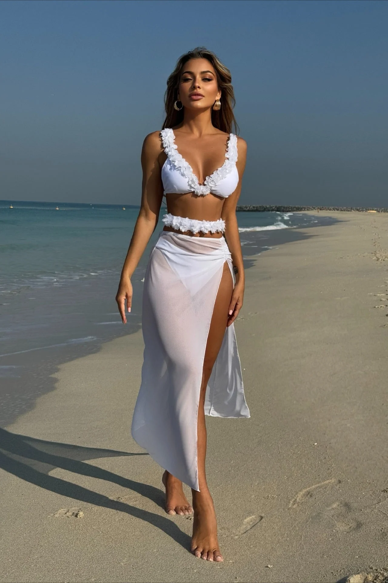 Ruffled Mesh Three Piece Swim Set - Image 3