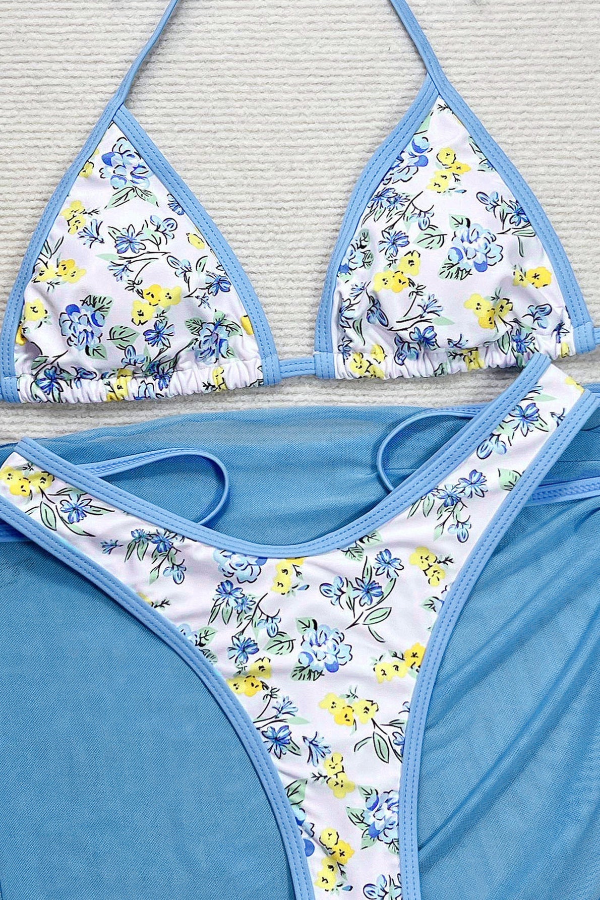 Backless Tie Floral Three Piece Swim Set - Image 3