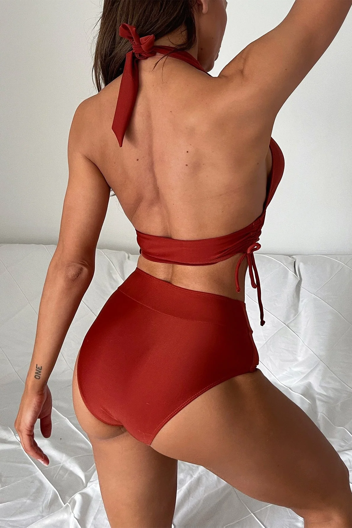 High Waist Solid Bikini Two Piece Swim Set - Image 2