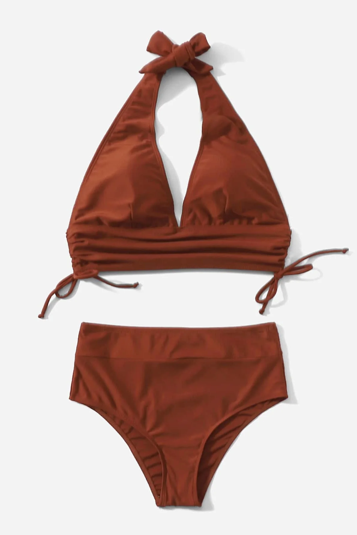 High Waist Solid Bikini Two Piece Swim Set - Image 3