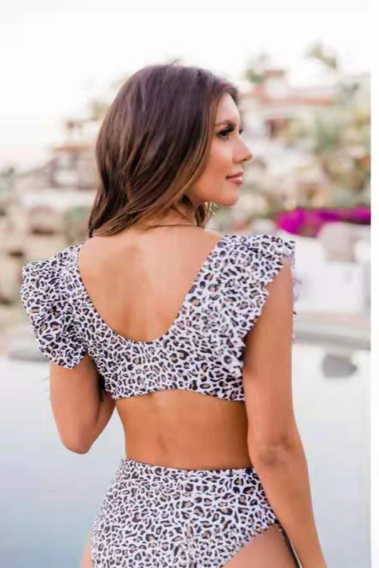 Ruffle Leopard High Waist Bikini Two Piece Swim Set - Image 4