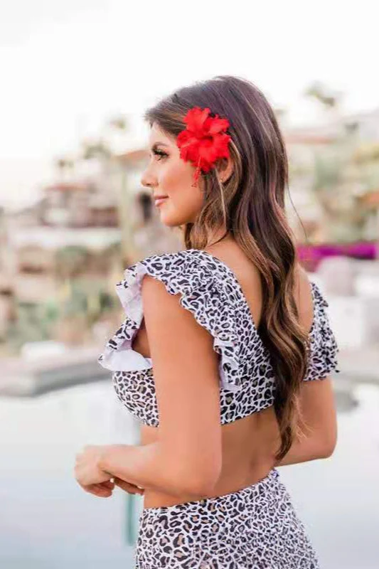 Ruffle Leopard High Waist Bikini Two Piece Swim Set - Image 5