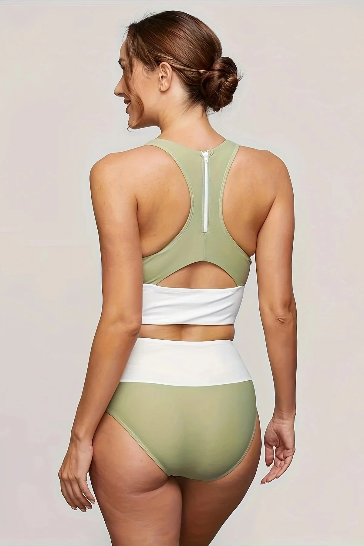 Curve Fit Zip Front Bikini Two Piece Swim Set - Image 2